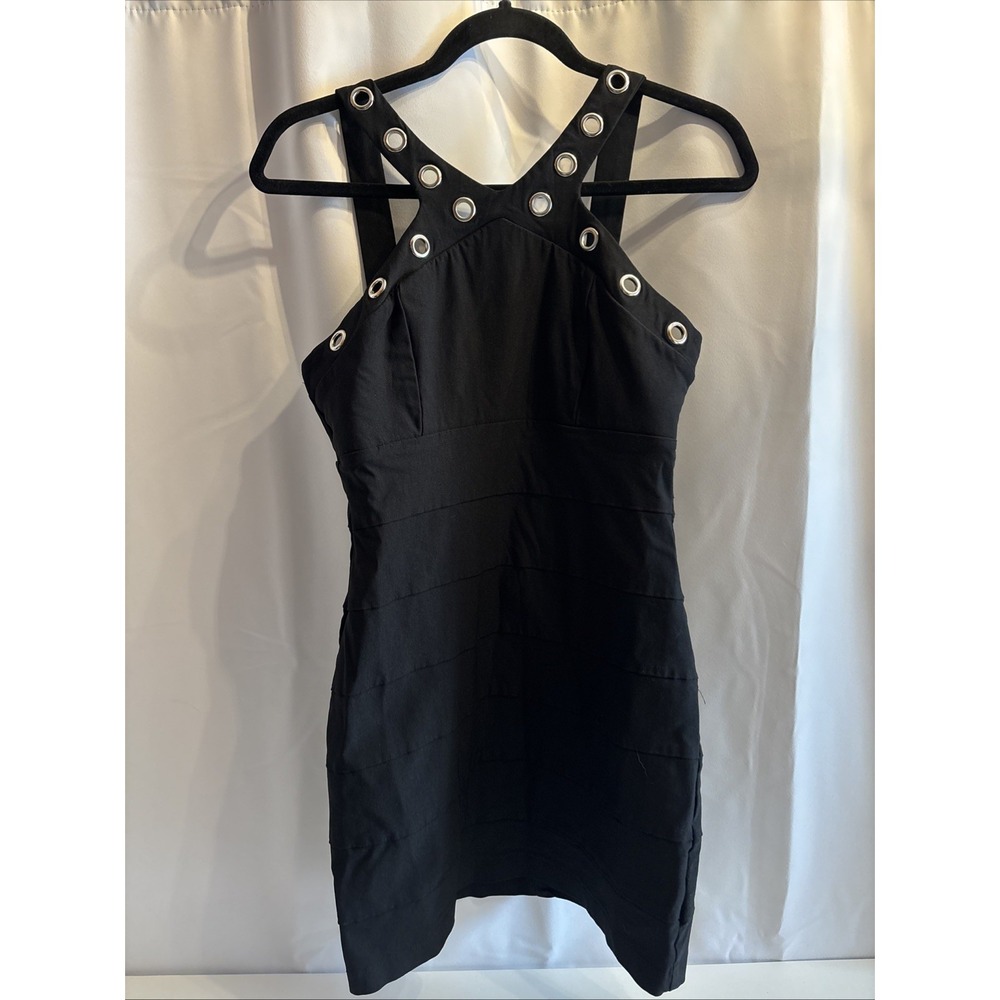 TRIXXI Black Dress Bodycon Metal Grommets Juniors SZ‎ 11 Goth Y2K